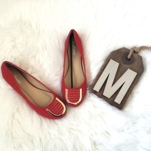 Forever red flats with gold tone accents NIB